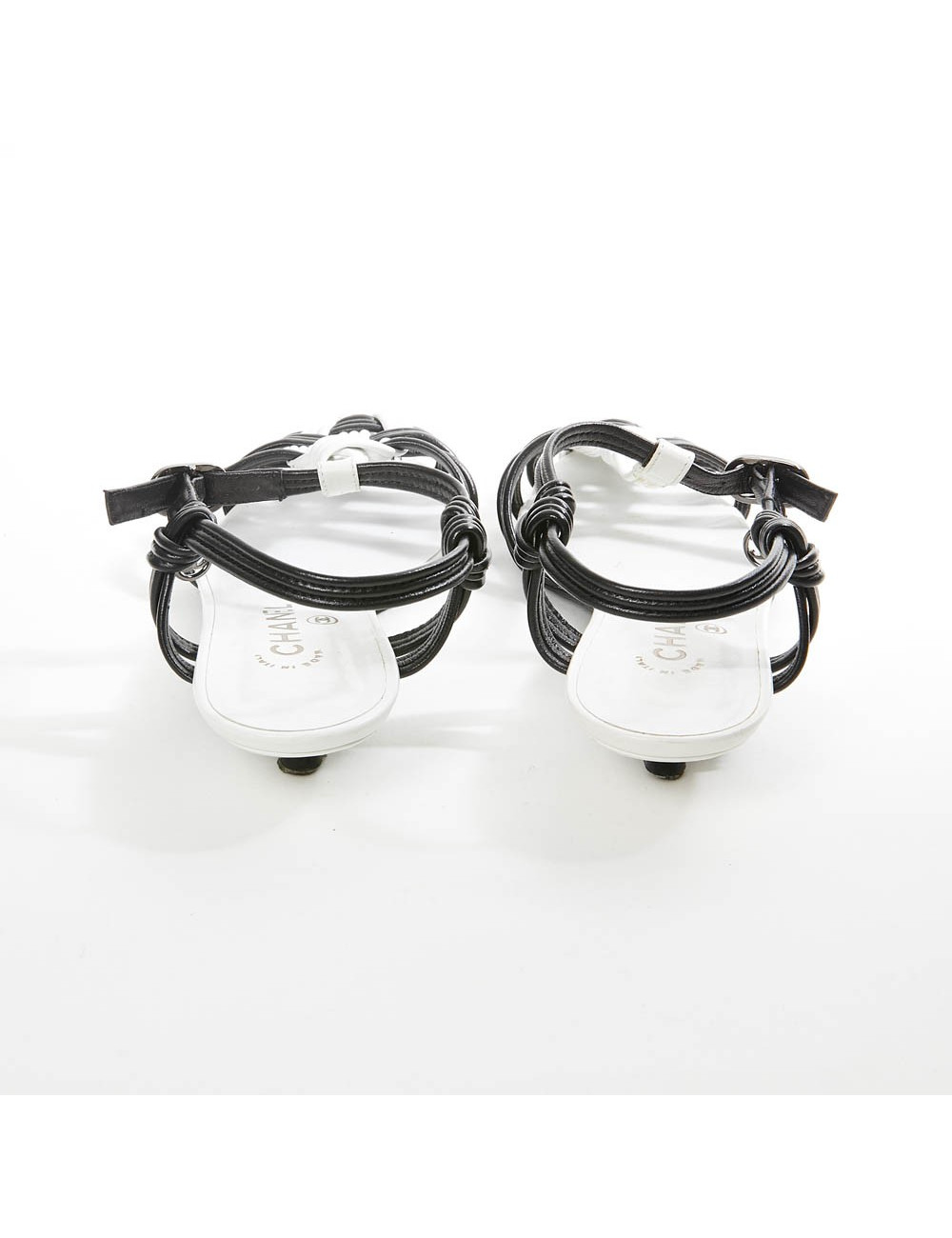 Sandales CHANEL T 36.5 noir et blanc