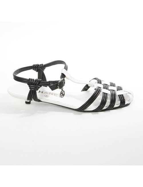 Sandales CHANEL T 36.5 noir et blanc