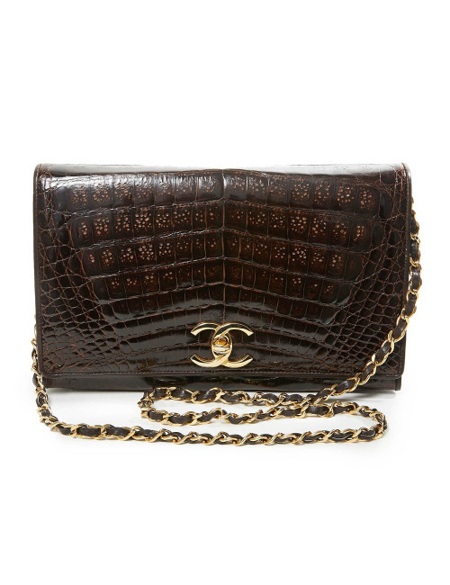 Sac à main CHANEL crocodile marron Vintage