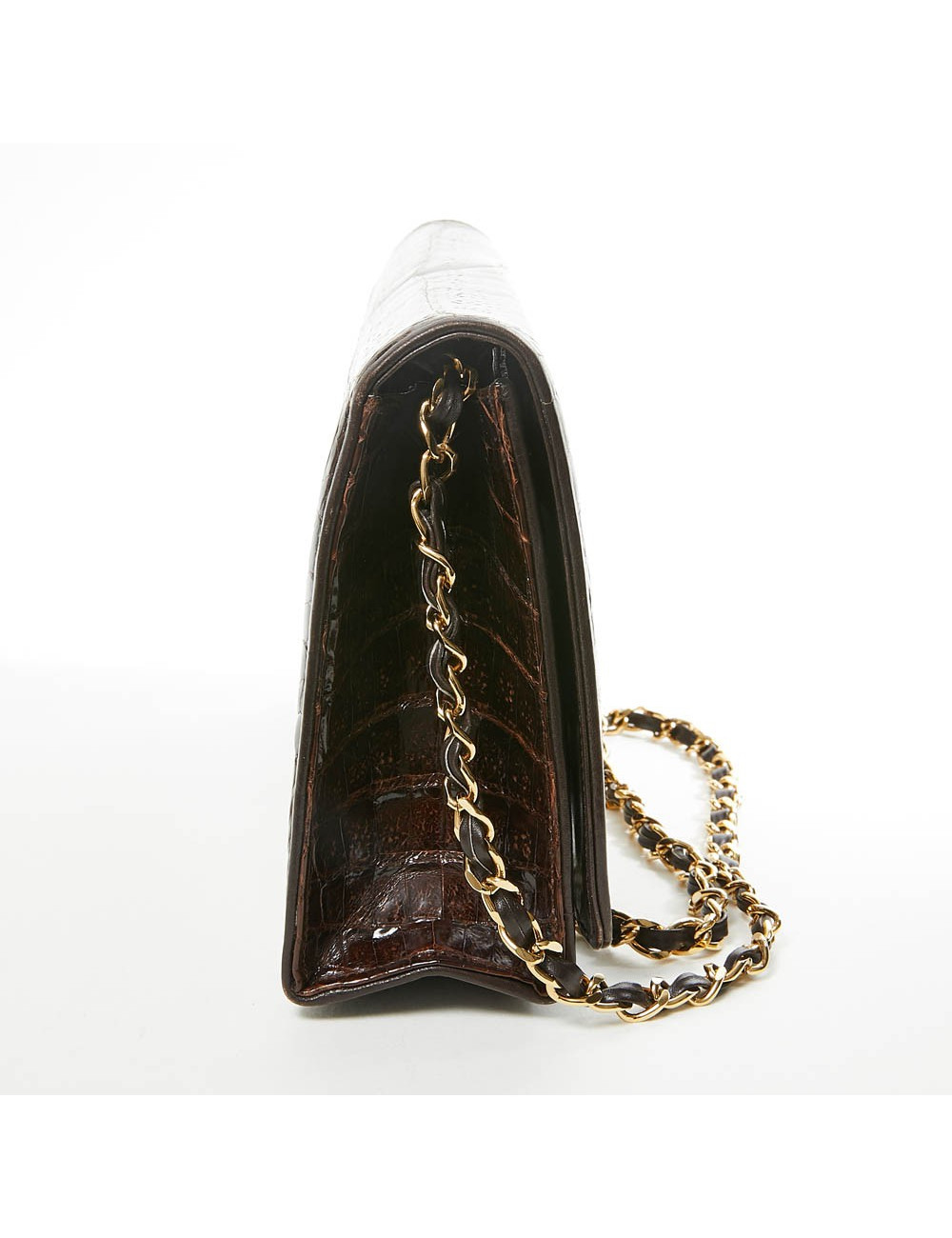 Sac à main CHANEL crocodile marron Vintage