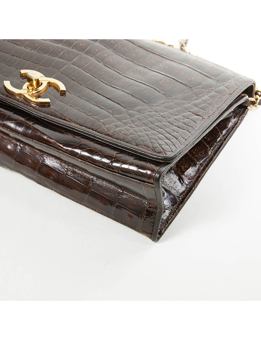 Sac à main CHANEL crocodile marron Vintage