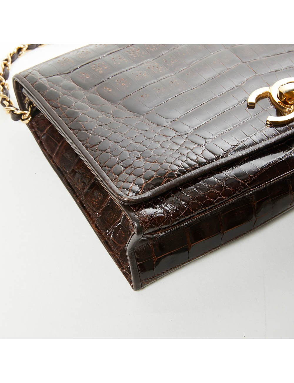 Sac à main CHANEL crocodile marron Vintage