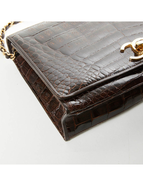 Sac à main CHANEL crocodile marron Vintage