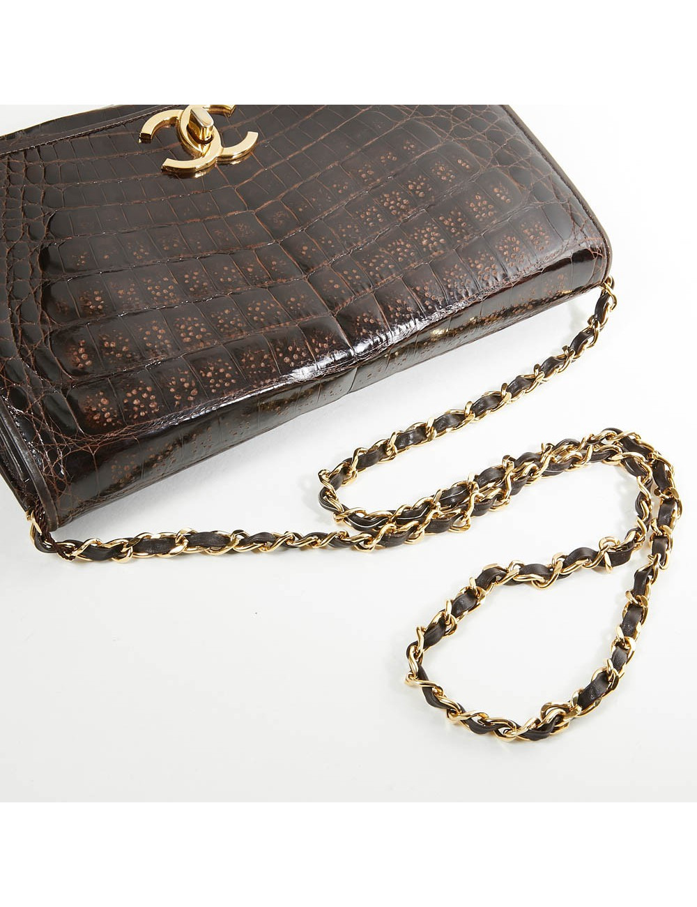 Sac à main CHANEL crocodile marron Vintage