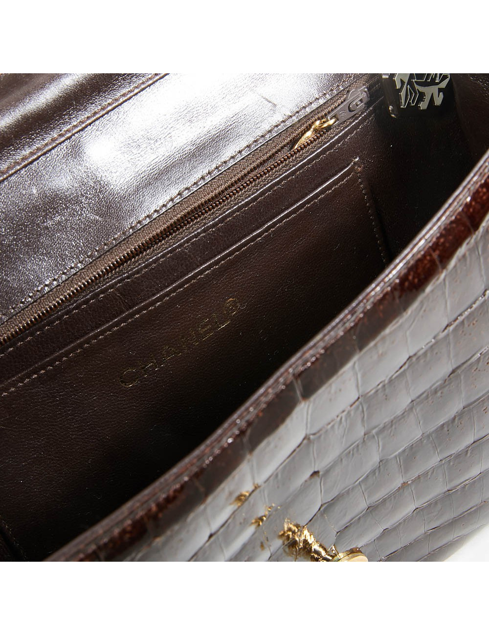 Sac à main CHANEL crocodile marron Vintage