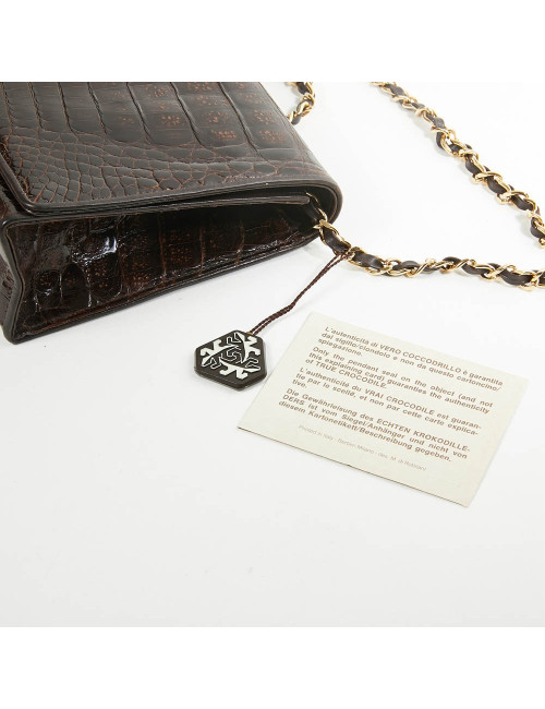 Sac à main CHANEL crocodile marron Vintage