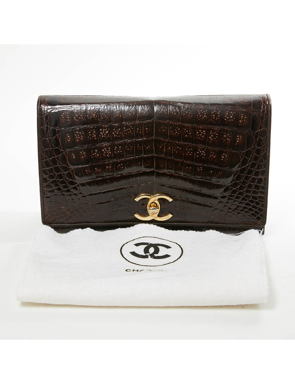 Sac à main CHANEL crocodile marron Vintage