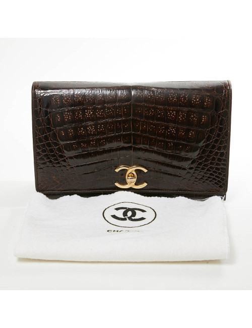Sac à main CHANEL crocodile marron Vintage