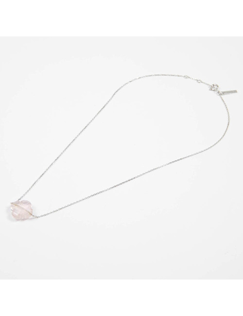 MORGANNE BELLO Petit collier or blanc quartz rose 