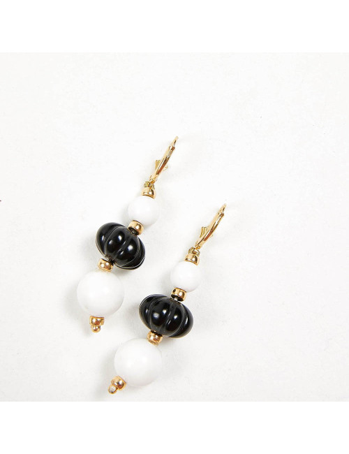 Clous pendants Or 18 carats onyx jade blanc