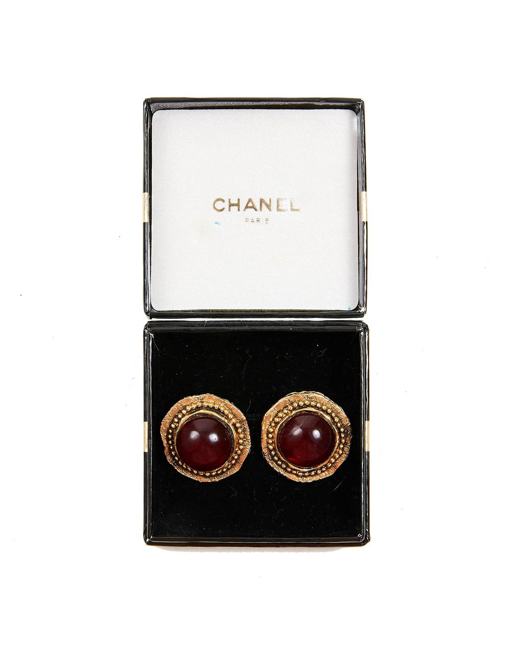 Clips Couture CHANEL dorés pâte de verre rubis