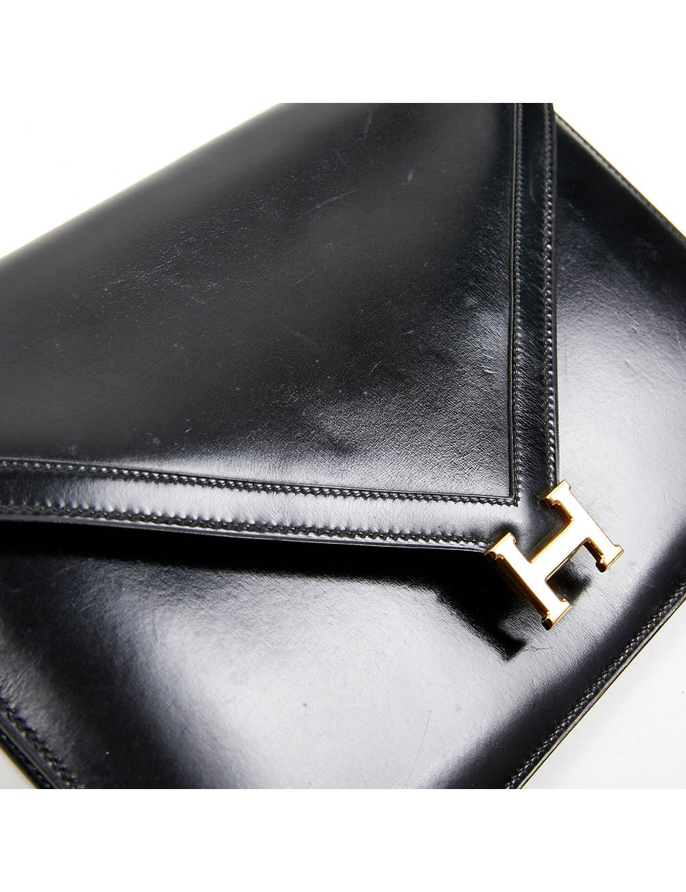 Pochette HERMES Vintage cuir box noir