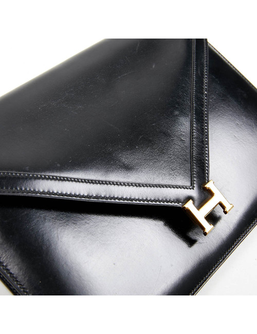 Pochette HERMES Vintage cuir box noir