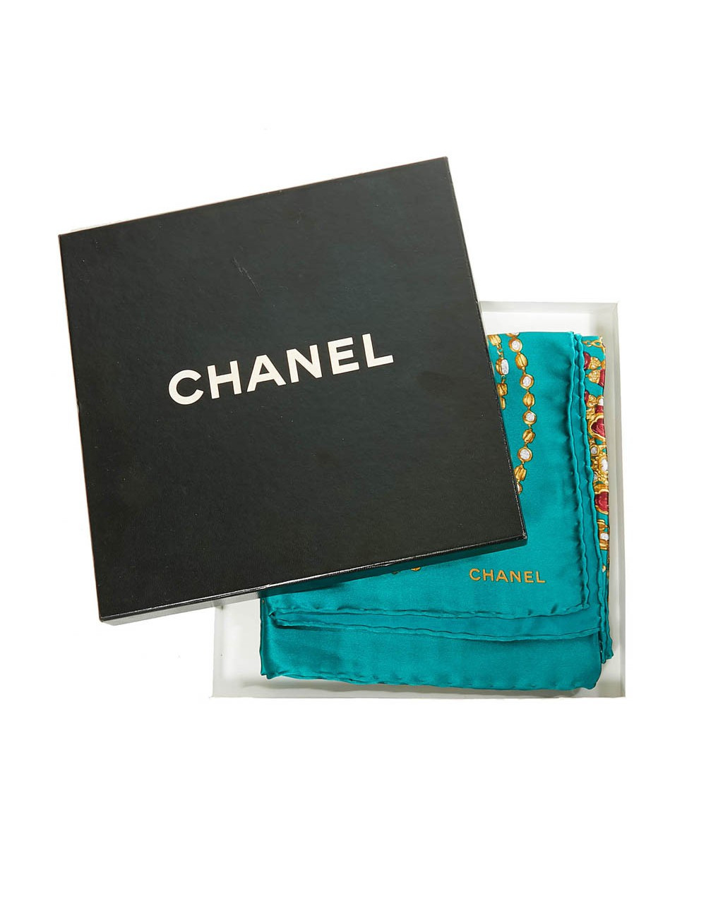 Carré CHANEL soie 100% motifs sautoirs vintage