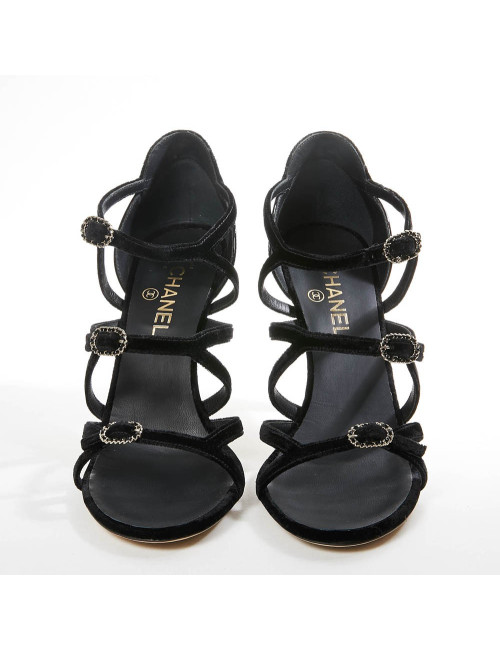 Escarpins CHANEL lanières velours et cuir verni