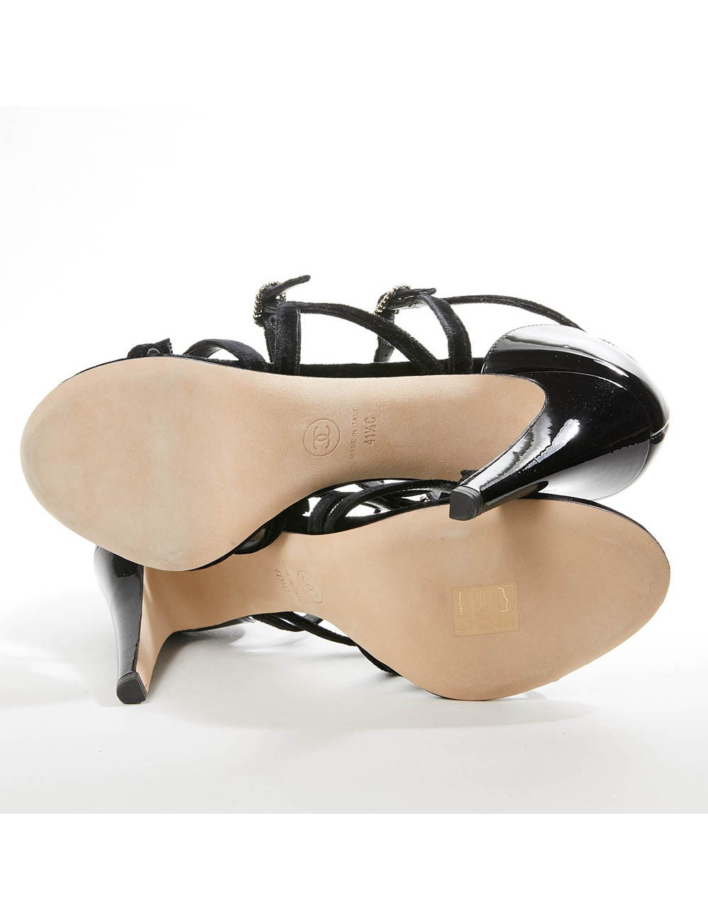 Escarpins CHANEL lanières velours et cuir verni