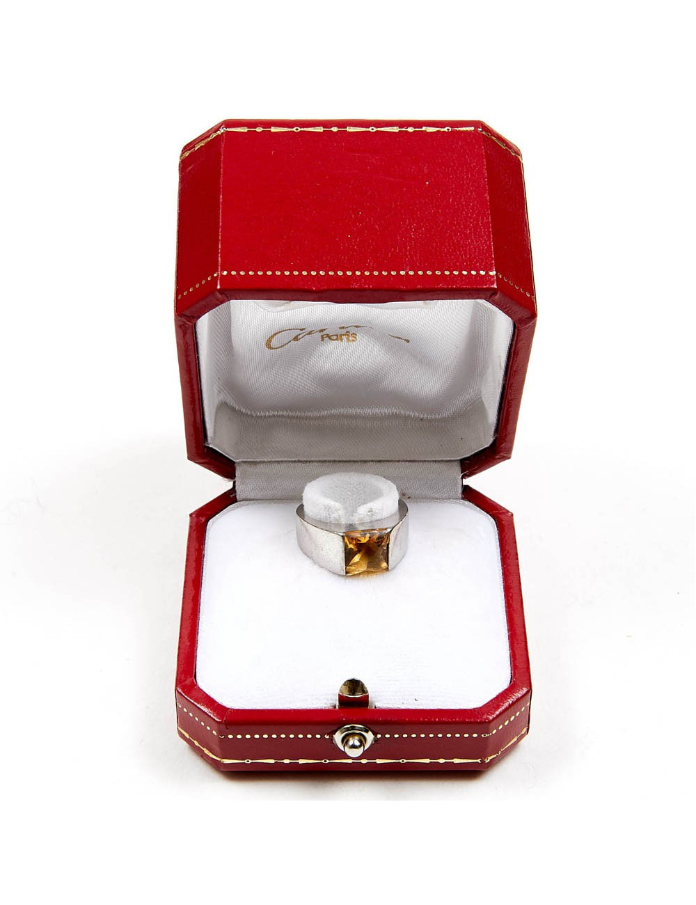 Bague CARTIER T 51 or blanc 750//°°° citrine