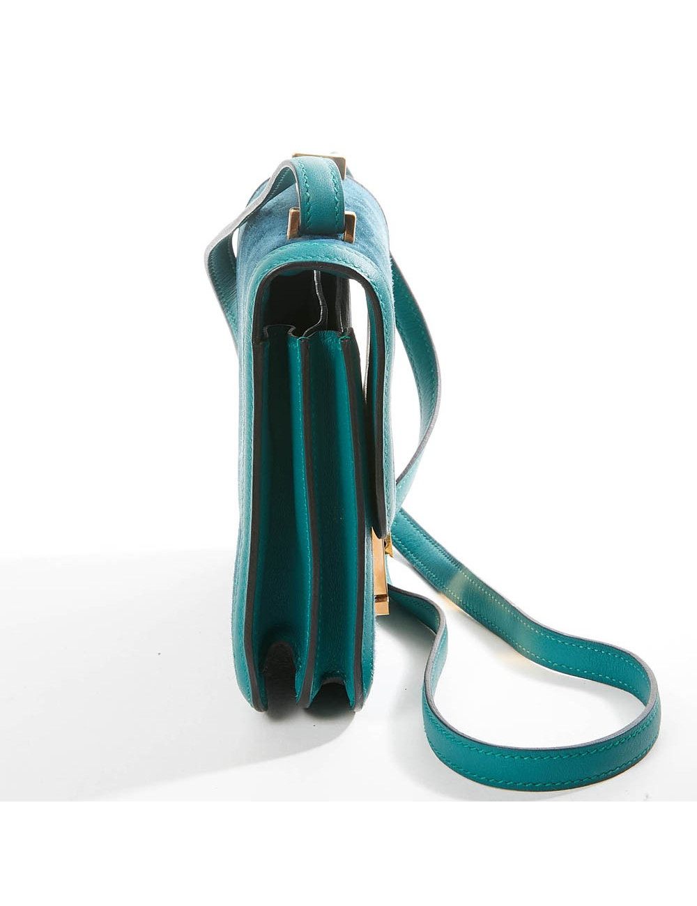 Sac à main Constance HERMES cuir doblis vert malachite bleu océan