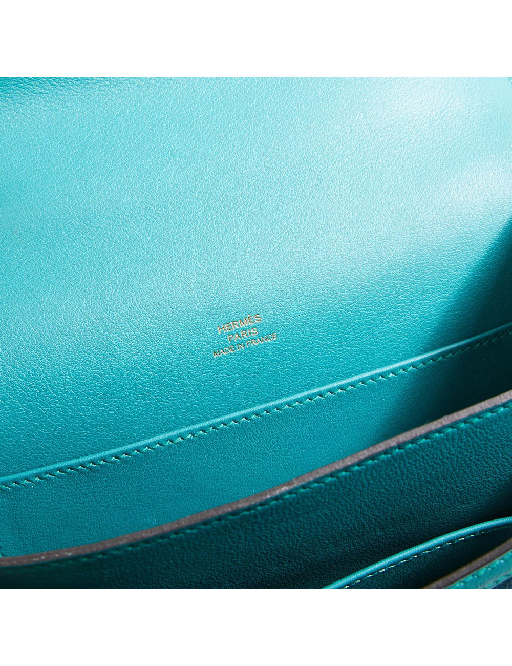 Sac à main Constance HERMES cuir doblis vert malachite bleu océan