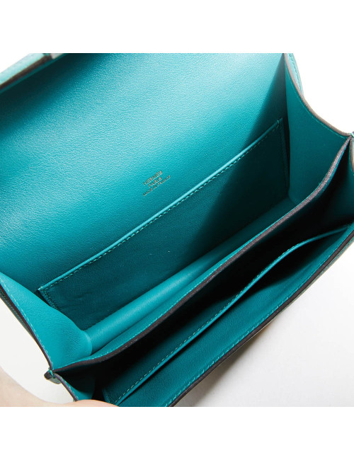 Sac à main Constance HERMES cuir doblis vert malachite bleu océan