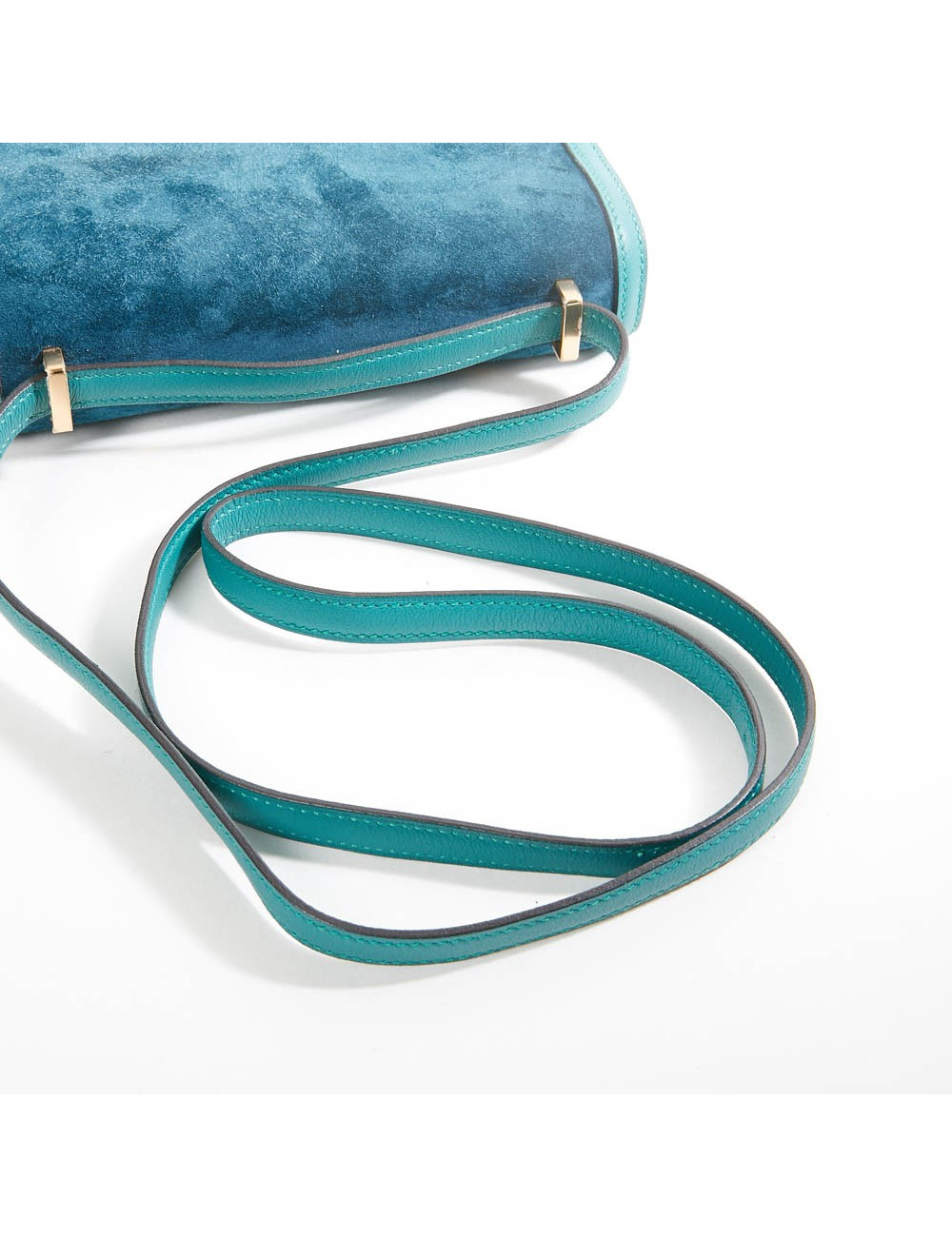 Sac à main Constance HERMES cuir doblis vert malachite bleu océan
