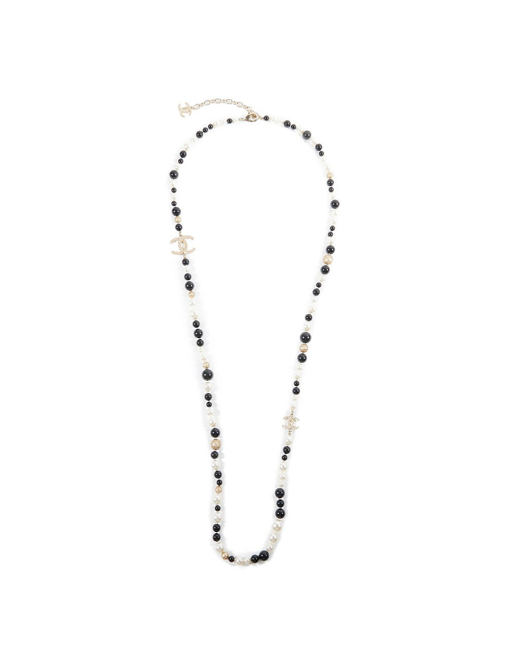 Sautoir CHANEL perles nacrées perles noires