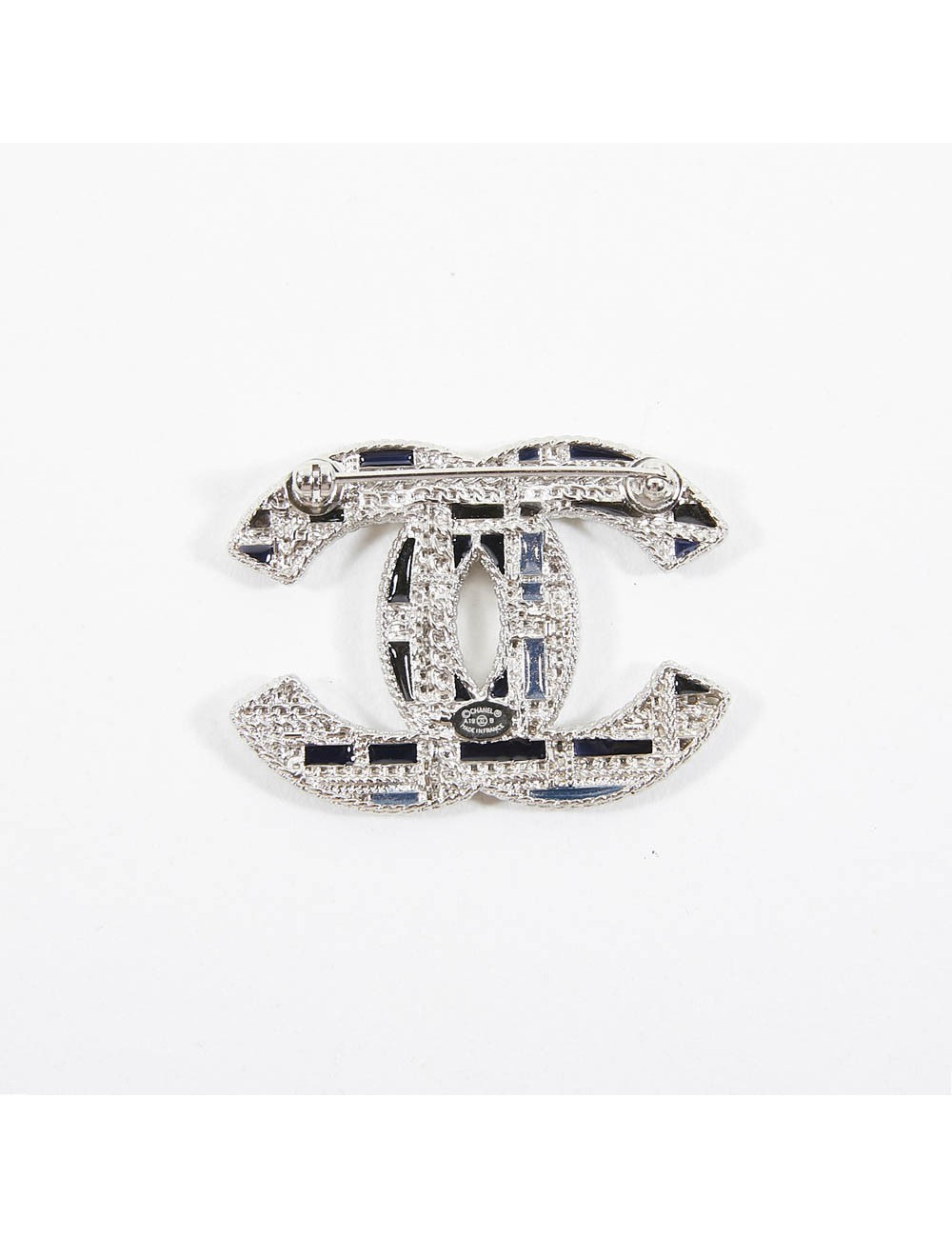 Broche CHANEL filigrane argent bleu perles nacrées