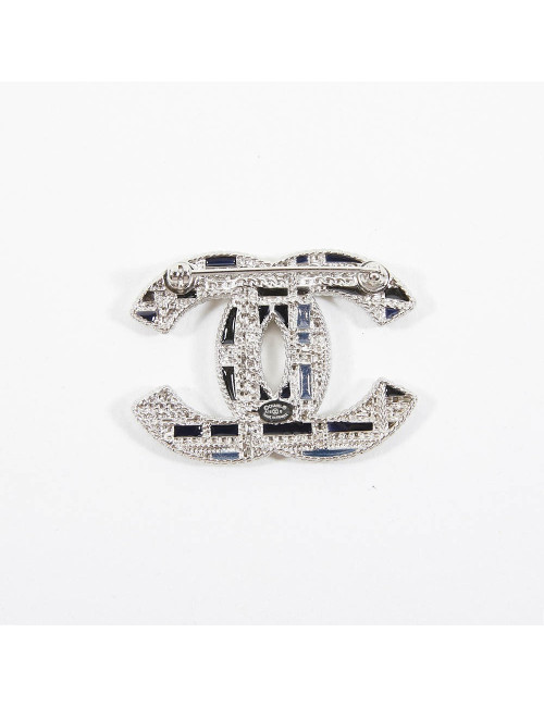 Broche CHANEL filigrane argent bleu perles nacrées