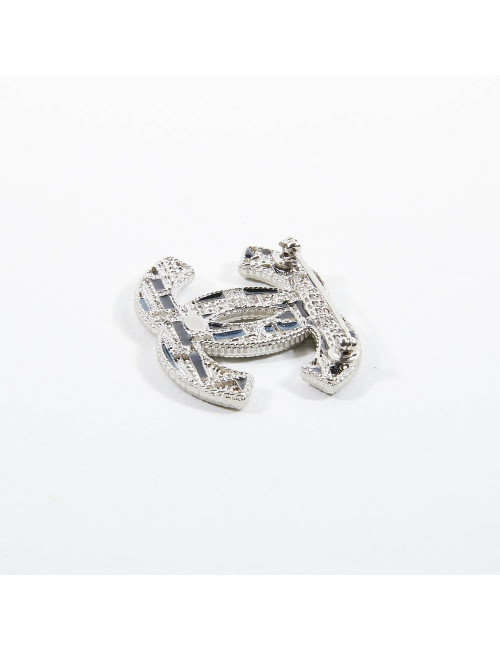 Broche CHANEL filigrane argent bleu perles nacrées