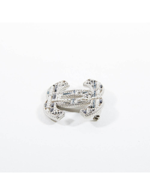Broche CHANEL filigrane argent bleu perles nacrées