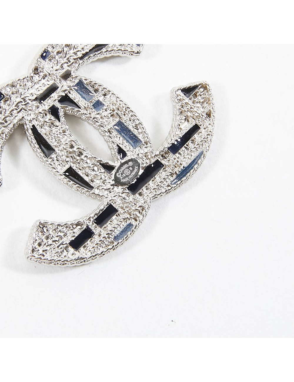 Broche CHANEL filigrane argent bleu perles nacrées