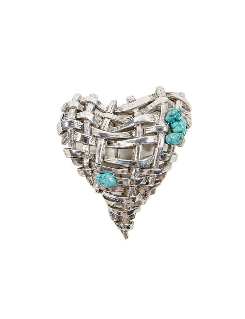 Broche CHRISTIAN LACROIX Coeur métal pierre turquoise