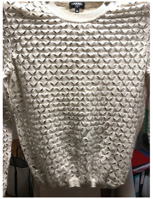 Pullover CHANEL T 38 cachemir et sequins 