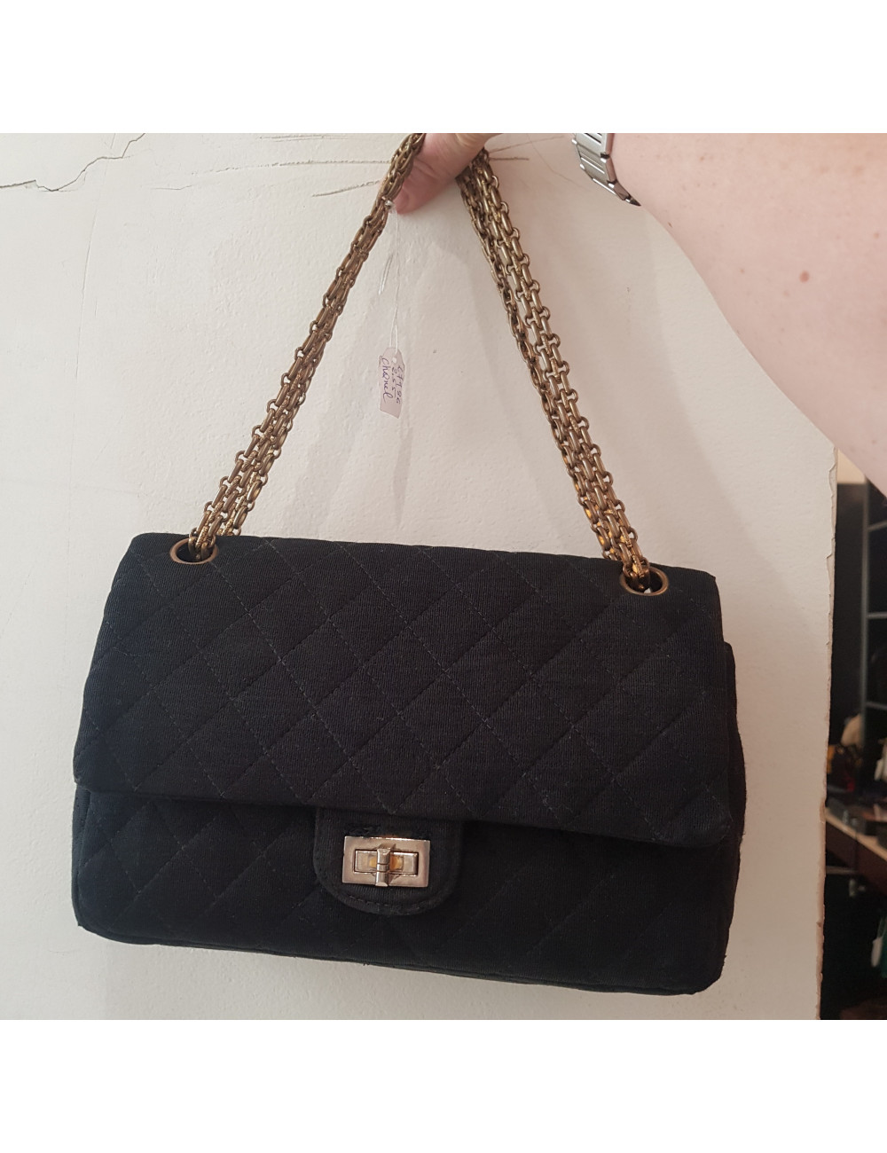 Sac CHANEL jersey noir Vintage