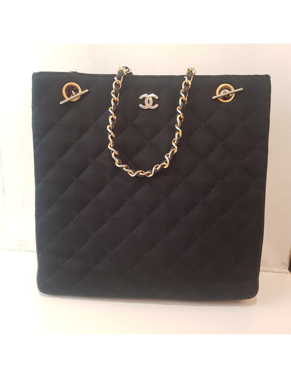 Cabas Vintage Chanel cuir et jersey noir