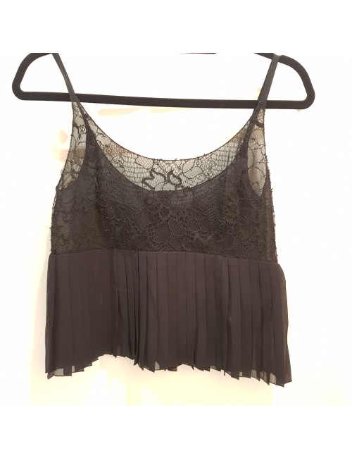 Blouse courte t 38 CHANEL soie noire plissée