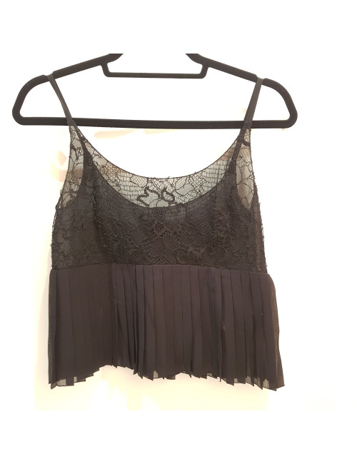 Blouse courte t 38 CHANEL soie noire plissée