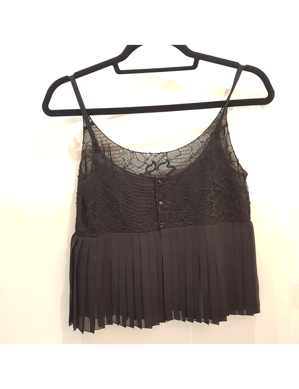 Blouse courte t 38 CHANEL soie noire plissée