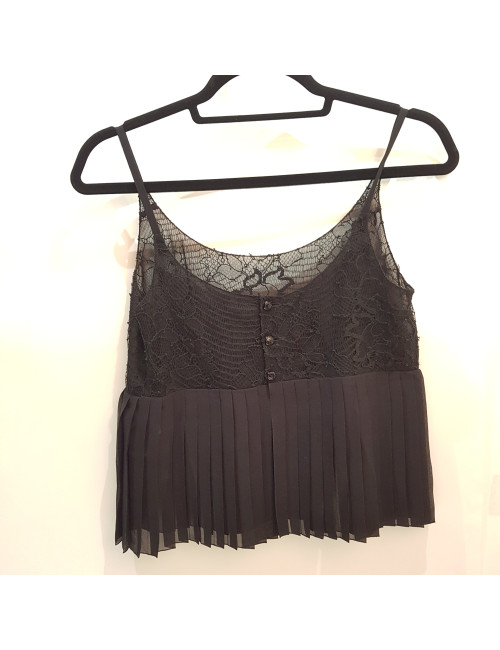 Blouse courte t 38 CHANEL soie noire plissée