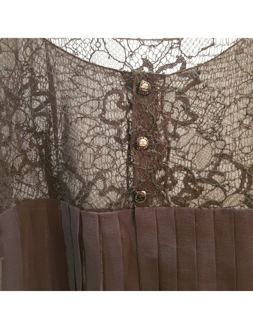 Blouse courte t 38 CHANEL soie noire plissée