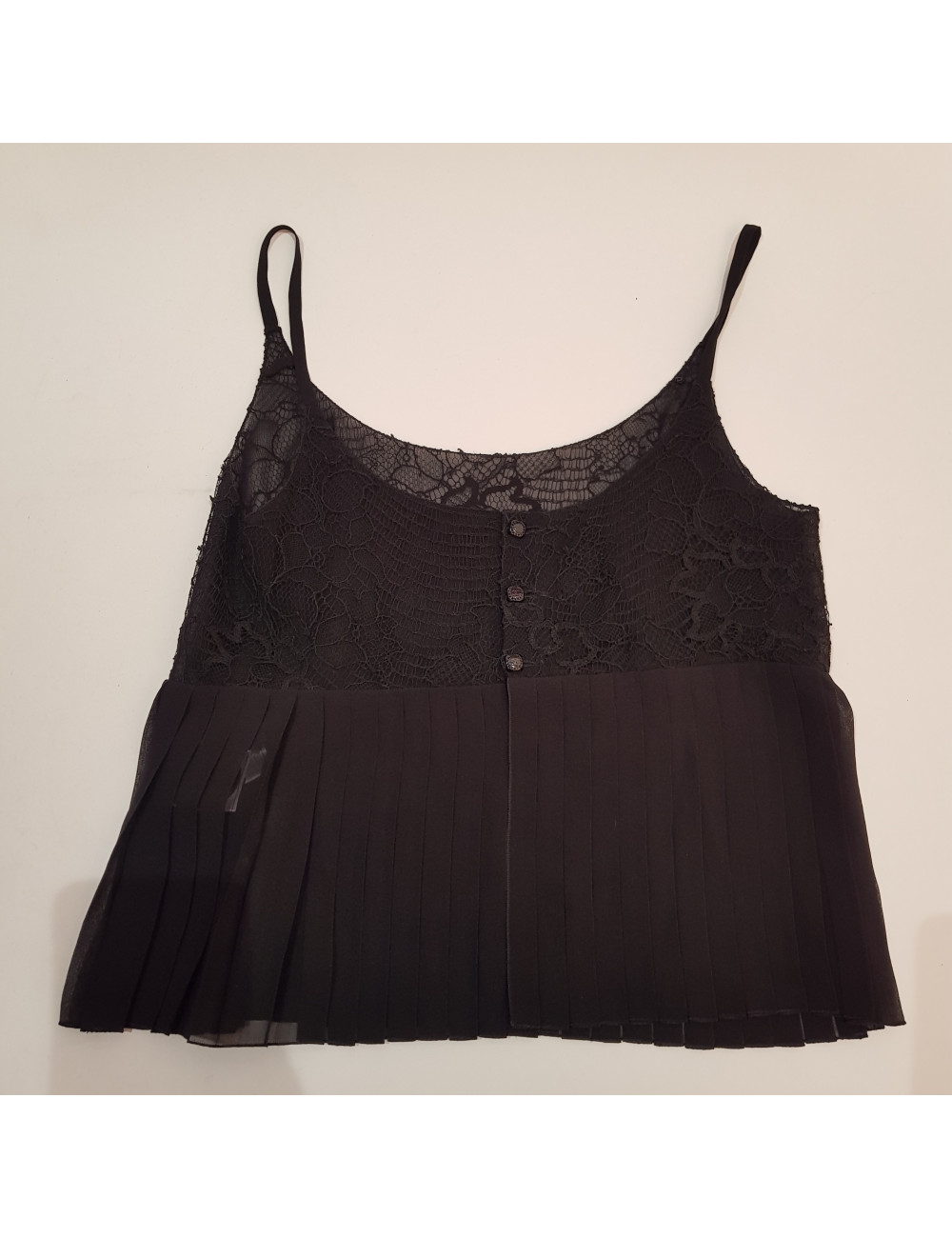 Blouse courte t 38 CHANEL soie noire plissée