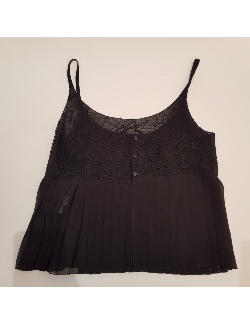 Blouse courte t 38 CHANEL soie noire plissée