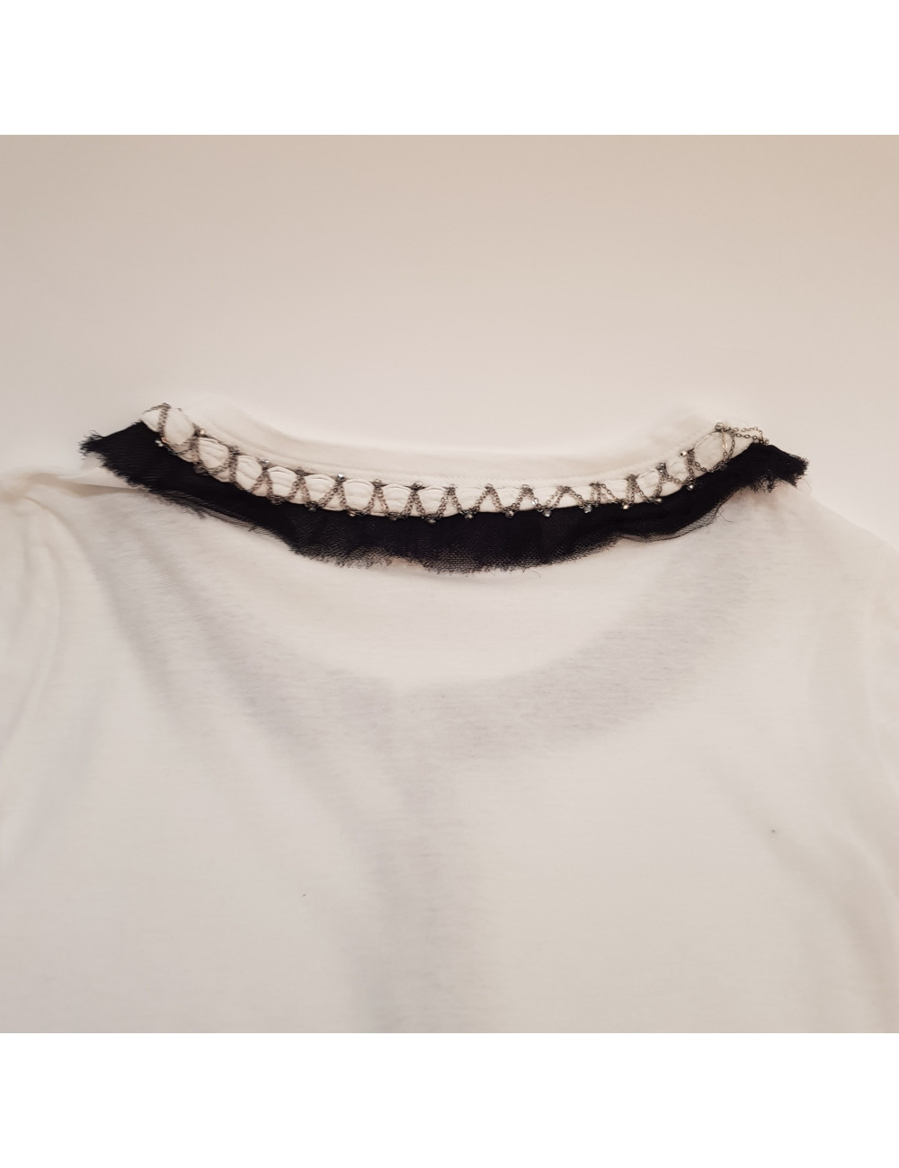 Chanel white cotton t-shirt with chains and rhinestones size 34FR