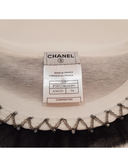 Chanel white cotton t-shirt with chains and rhinestones size 34FR