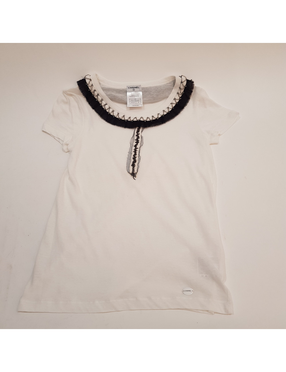 T-shirt T 34 CHANEL coton blanc chaines et brillants 