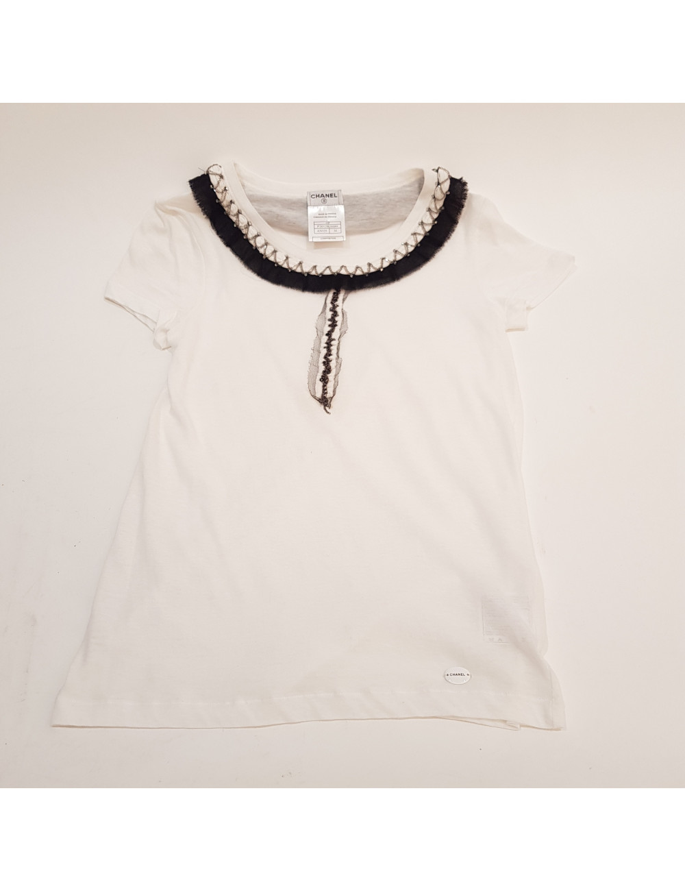 Chanel white cotton t-shirt with chains and rhinestones size 34FR