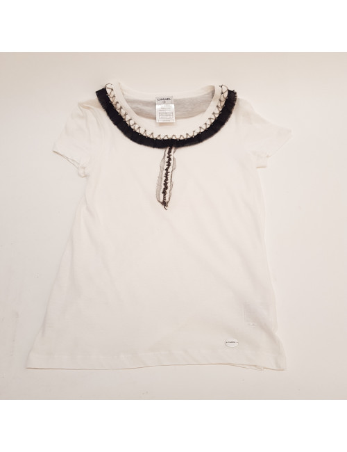 T-shirt T 34 CHANEL coton blanc chaines et brillants 