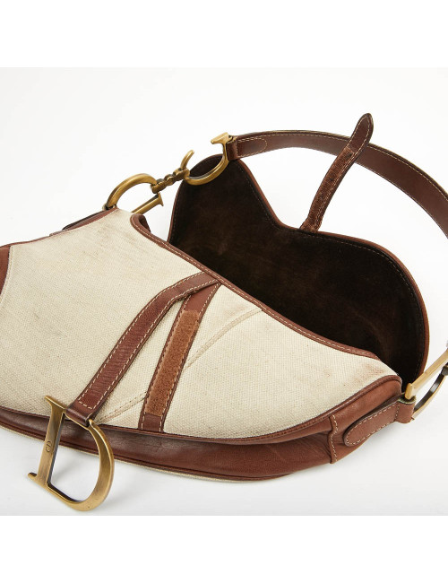 Sac Saddle DIOR vintage toile et cuir marron