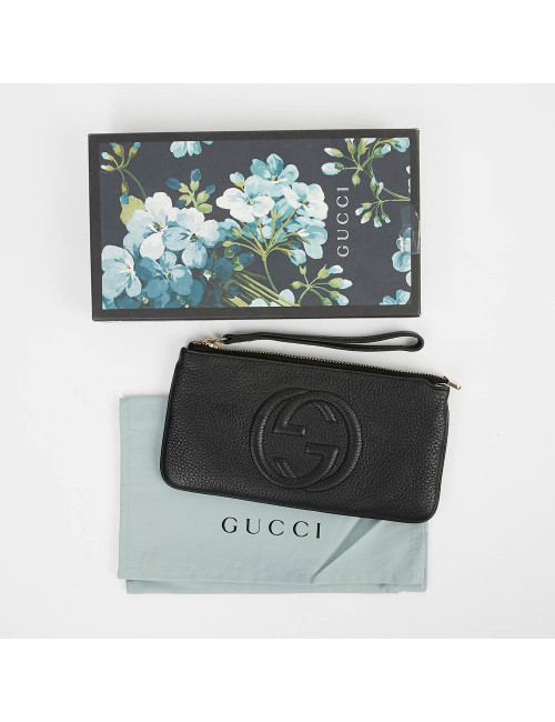 Pochette Soho GUCCI cuir grainé noir 