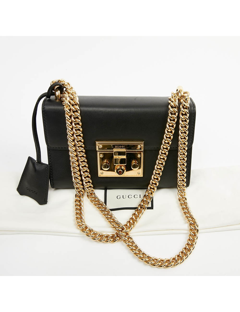 Sac à main GUCCI Padlock cuir lisse noir